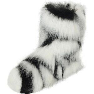 Women's Faux Fluffy Fur Short Snow Warm Comfortable Mid Calf Black White Boots